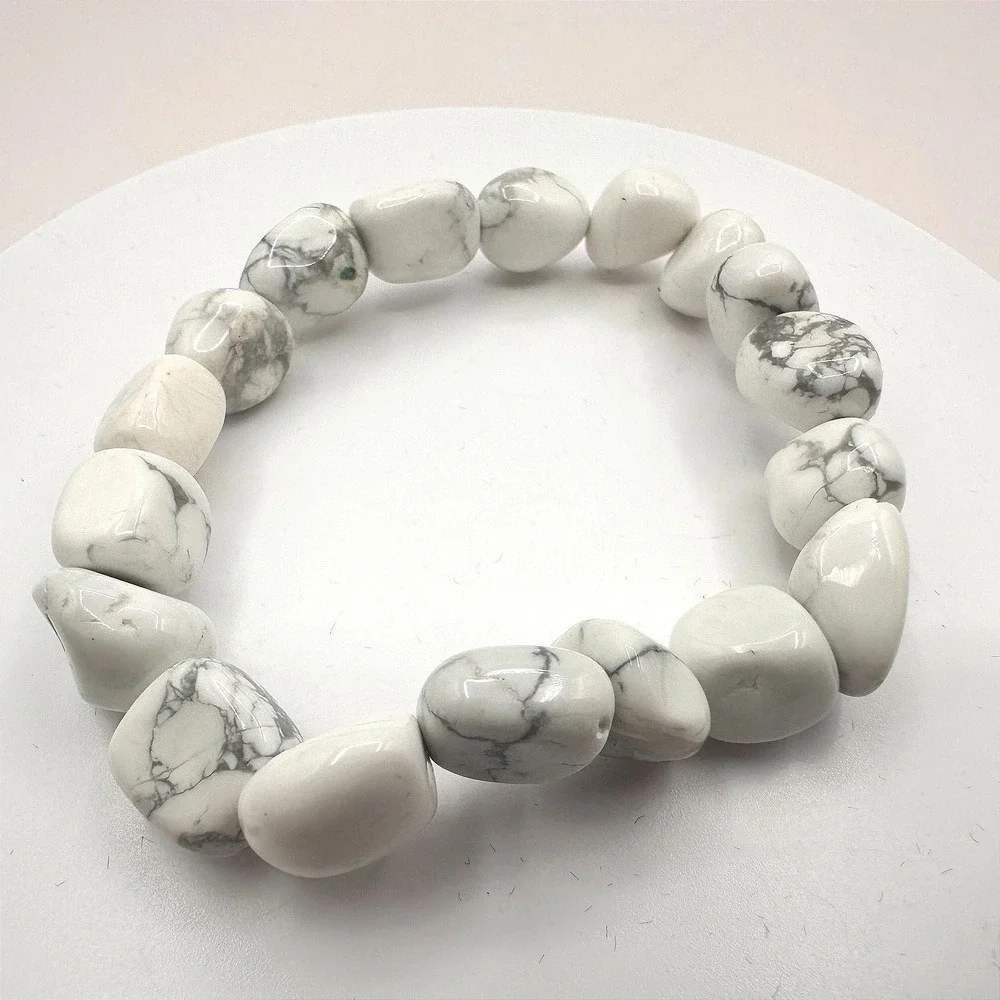 Vintage Y2K White Howlite Tumbled Stone Stretch Bracelet Women's Classic Jewelry